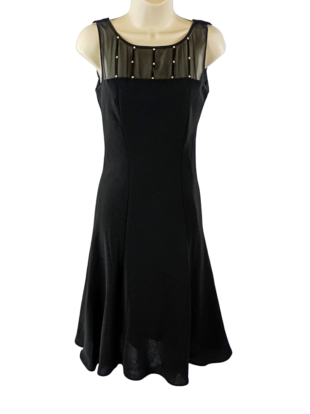 Jones Wear Black Sleeveless Mesh Yoke Midi Dress